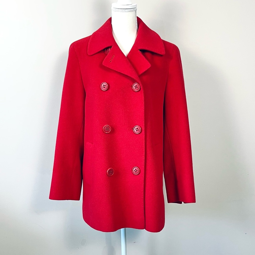 Vintage Saks Fifth Avenue Cashmere & Wool Red Pea Coat Size 8